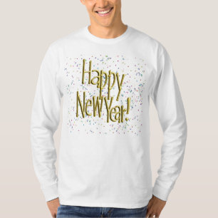 Camiseta Feliz Año Nuevo - Texto de oro sobre el Confetti