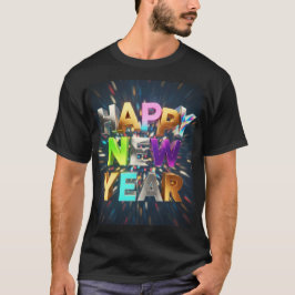 Camiseta Feliz Año Nuevo Texto Metálico 3D – Celebración Fe