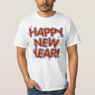 Camiseta Feliz Año Nuevo - Texto Rojo Divertido Con Confeti