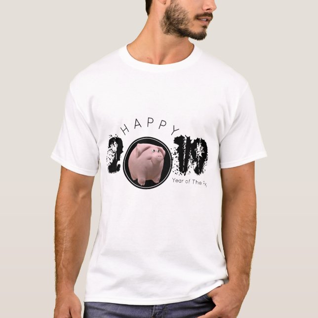 Camiseta Feliz Año PIg 2019 Original 3D Man Tee (Anverso)