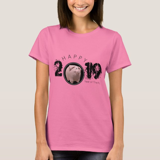 Camiseta Feliz Año PIg 2019 Original 3D Woman Tee (Anverso)