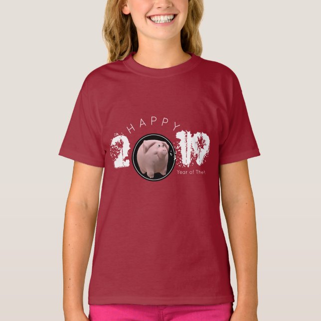 Camiseta Feliz Año PIg 2019 Original Tee Chica 3D (Anverso)