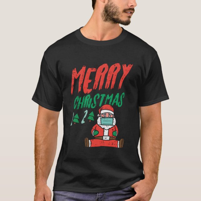 Camiseta Feliz Árbol de Navidad 2020 Santa en máscaras de N (Anverso)