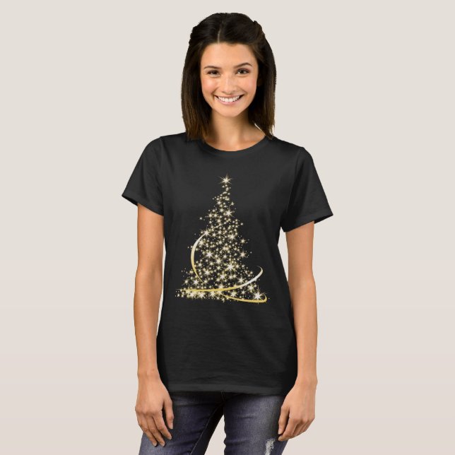 Camiseta Feliz árbol de navidad chispeante del oro (Anverso completo)