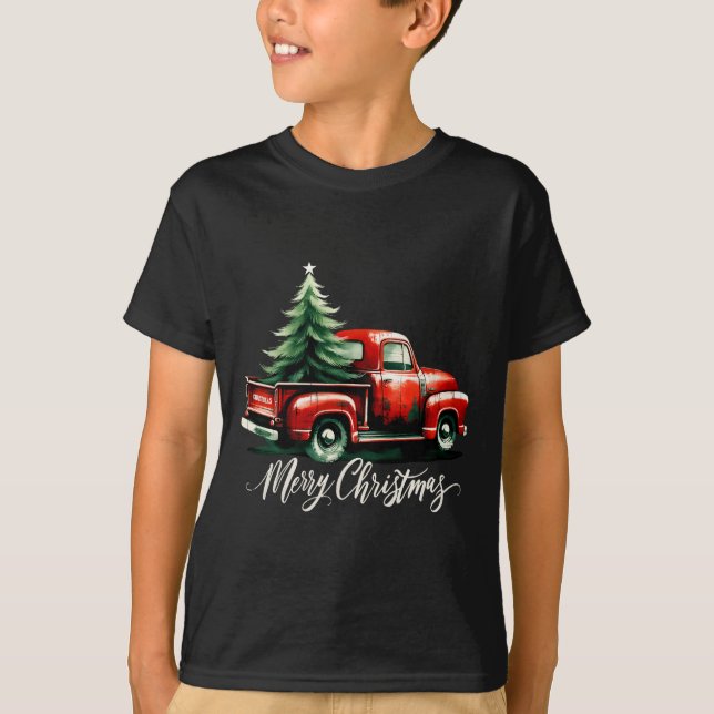 Camiseta Feliz Árbol De Navidad En El Camión Rojo Vagón Nav (Anverso)
