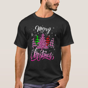 Camiseta Feliz Árbol de Navidad Pink Xmas Leopardo Coincide