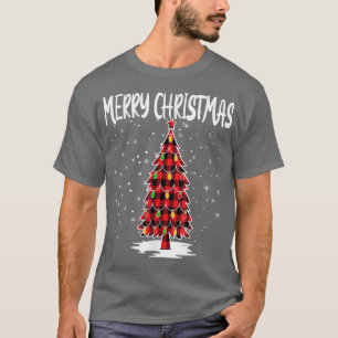Camiseta Feliz Árbol de Navidad Rojo Búfalo Plaid Xmas Paja