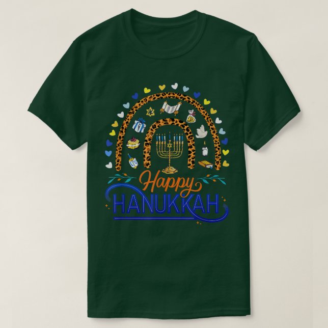 Camiseta Feliz Arcoiris HANUKAH - Fiesta judía en Menorah (Diseño del anverso)