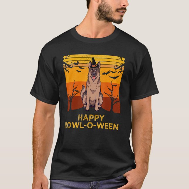 Camiseta Feliz Aullar O Ween Pastor Alemán (Anverso)