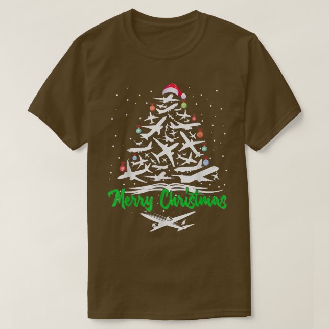 Camiseta Feliz avión navideño de navidad avión de árbol de  (Diseño del anverso)
