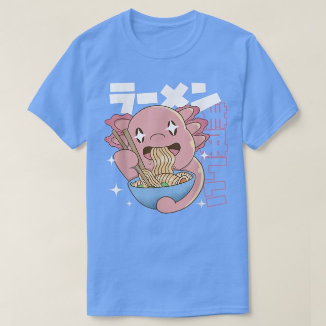 Camiseta Feliz Axolotl Comer Ramen Japón Estilo Kawaii Anim (Diseño del anverso)