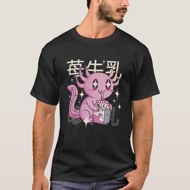 Camiseta Feliz Axolotl Con Fresa Leche Al Estilo Japonés Ot (Anverso)