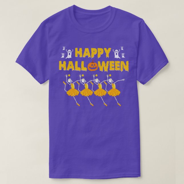 Camiseta Feliz Ballet de baile de halloween Skeleton Baller (Diseño del anverso)