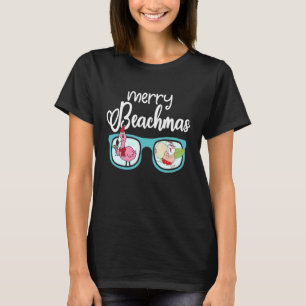 Camiseta Feliz Beachmas Verano Flamingo Santa Navidades En