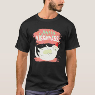 Camiseta Feliz Besamiérda Enfadado Gato De Navidad Con Café