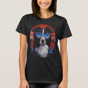 Camiseta Feliz Border Collie Atardecer Retro 70s Para Dueño