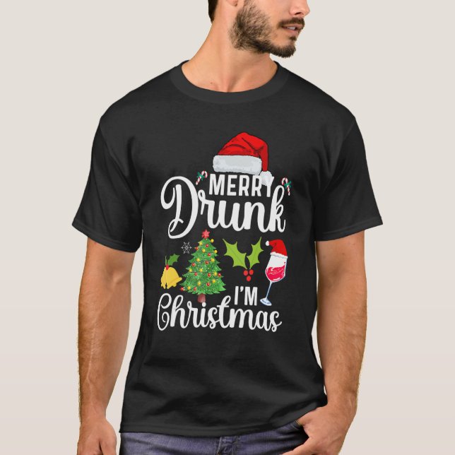 Camiseta Feliz Borracho soy Navidades Santa Chiste Cerveza  (Anverso)