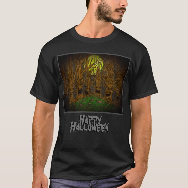 Camiseta Feliz bosque de Halloween con mensaje (Anverso)