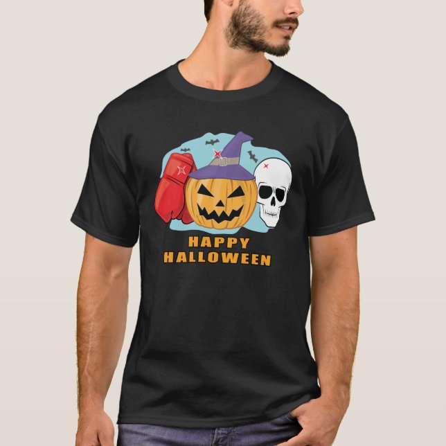 Camiseta Feliz Boxeo Halloween - Calavera y calabaza espumo (Anverso)
