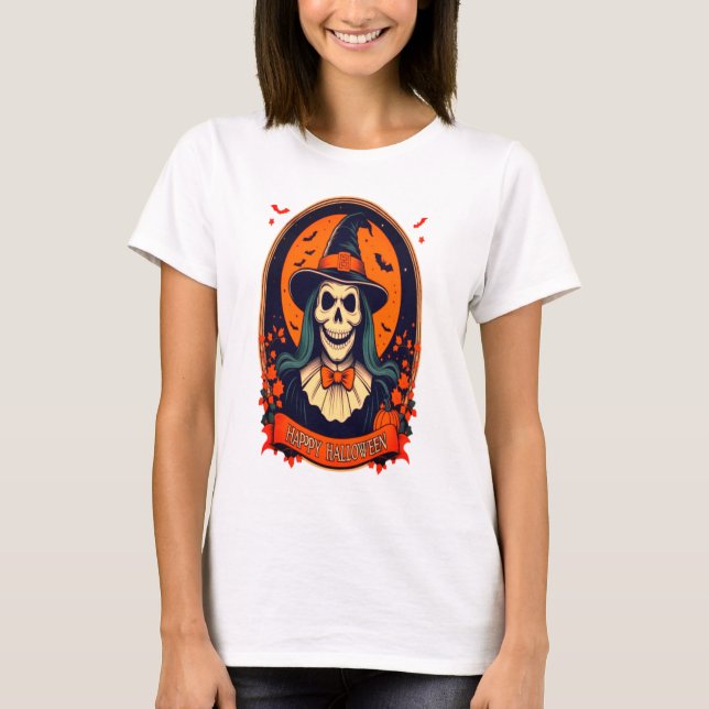 Camiseta Feliz bruja craneal de Halloween malvada (Anverso)