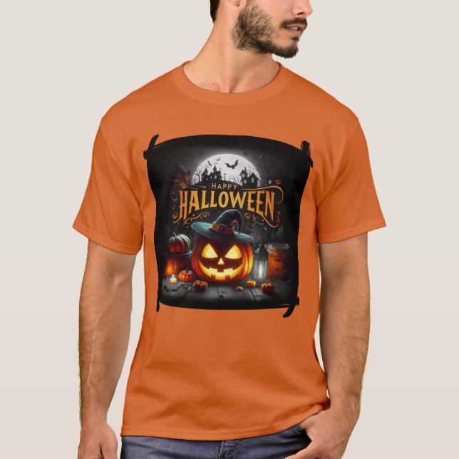 Camiseta Feliz Bruja de Halloween Jack O' Lantern (Anverso)