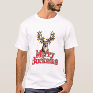 Camiseta Feliz Buckmas Ciervo Cabeza Cazador Fiesta Navidad