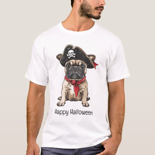 Camiseta Feliz Bulldog francés pirata de Halloween (Anverso)