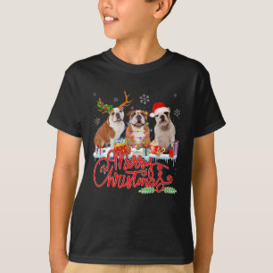 Camiseta Feliz Bulldog navideño con luz de reno