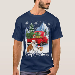 Camiseta Feliz Bulldog navideño Gorra Lover Santa Red Truck
