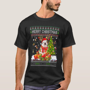 Camiseta Feliz Bulldog navideño Santa Xmas Tree Lights Ugl