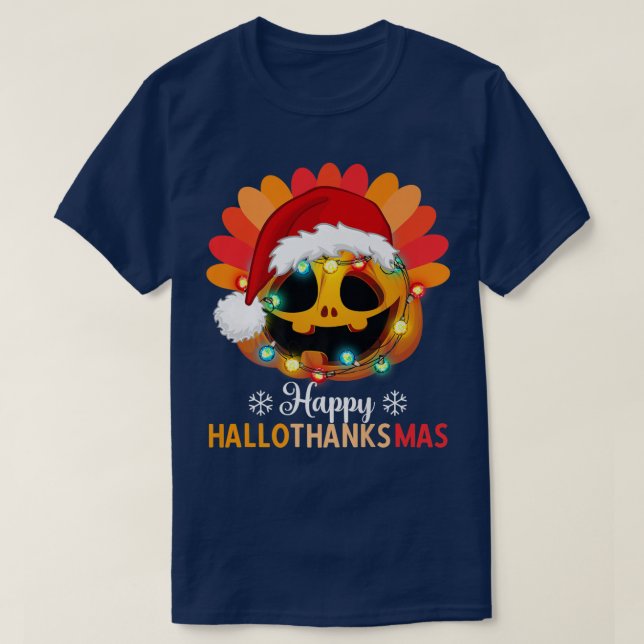 Camiseta Feliz Calabaza de Hallothanksmas con luces de Navi (Diseño del anverso)