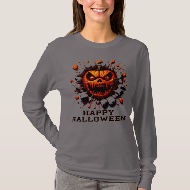Camiseta Feliz Calabaza de Halloween aplastando con camiset (Anverso)
