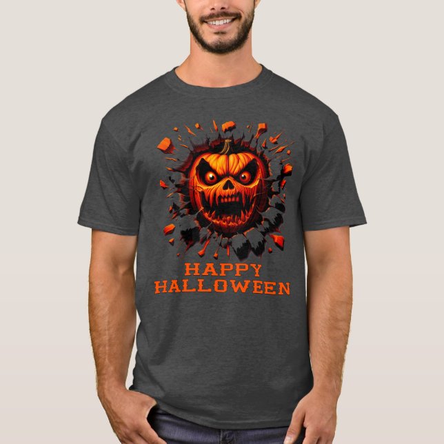 Camiseta Feliz Calabaza de Halloween aplastando con camiset (Anverso)