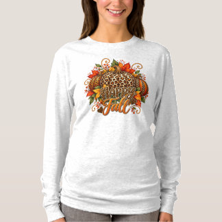 Camiseta Feliz Calabaza Leopardo de Otoño