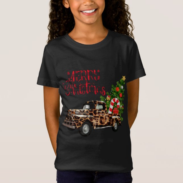 Camiseta Feliz Camión leopardo navideño con árbol (Anverso)