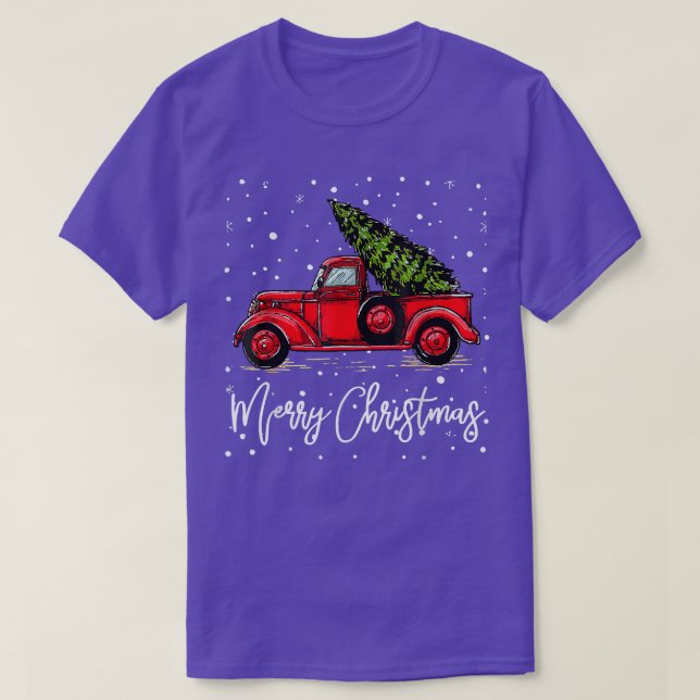 Camiseta Feliz Camión navideño Rojo Con Árbol De Navidad Pa (Diseño del anverso)