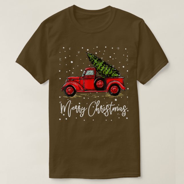 Camiseta Feliz Camión navideño Rojo Con Árbol De Navidad Pa (Diseño del anverso)