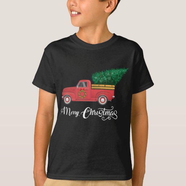 Camiseta Feliz Camión Rojo De Navidad Con Árbol De Navidad  (Anverso)