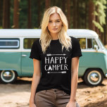 Camiseta Feliz Camper<br><div class="desc">Prendas de vestir de personalizado con un moderno gráfico de citas "Happy Camper" de estilo rústico. Haga clic en Personalizar para personalizar el diseño con su propio texto e imágenes. Elija entre una amplia gama de estilos y colores de camisa.</div>