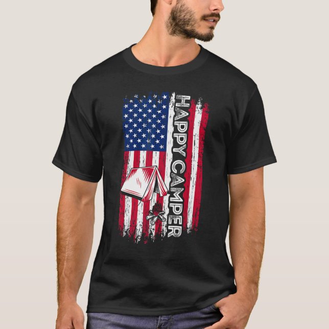 Camiseta Feliz Camper Bandera Americana Camping Hombres Sen (Anverso)