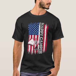 Camiseta Feliz Camper Bandera Americana Camping Senderismo 