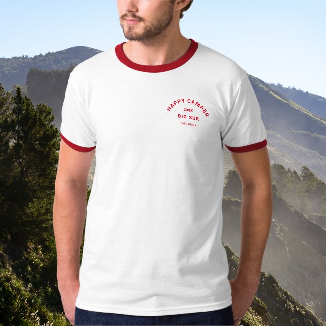 Camiseta Feliz Camper Camp Weekend Retro Red Ringer (Subido por el creador)
