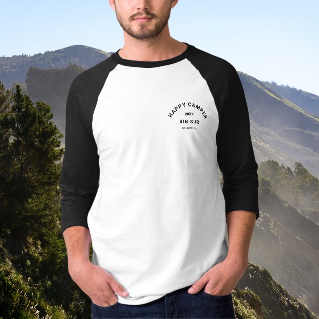 Camiseta Feliz Camper Camping Crew Vintage Black Raglan (Subido por el creador)