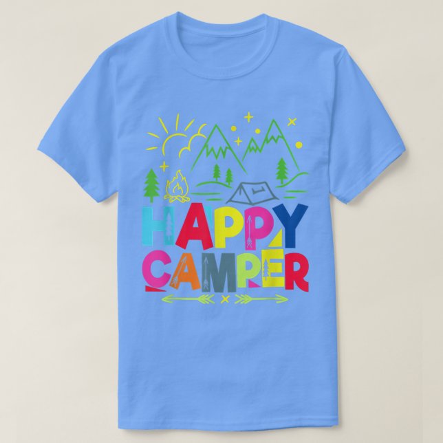Camiseta Feliz Camper Camping Divertido Hombres Mujeres (Diseño del anverso)