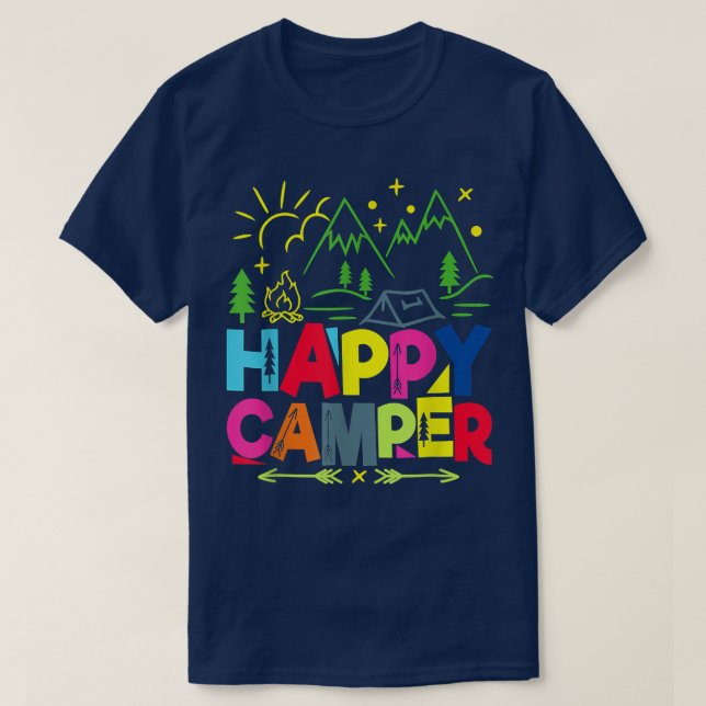 Camiseta Feliz Camper Camping Graciosos Regalos Hombres Muj (Diseño del anverso)