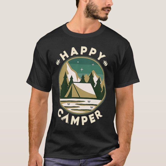 Camiseta Feliz Camper divertida acampada Wildlife Retro Vin (Anverso)
