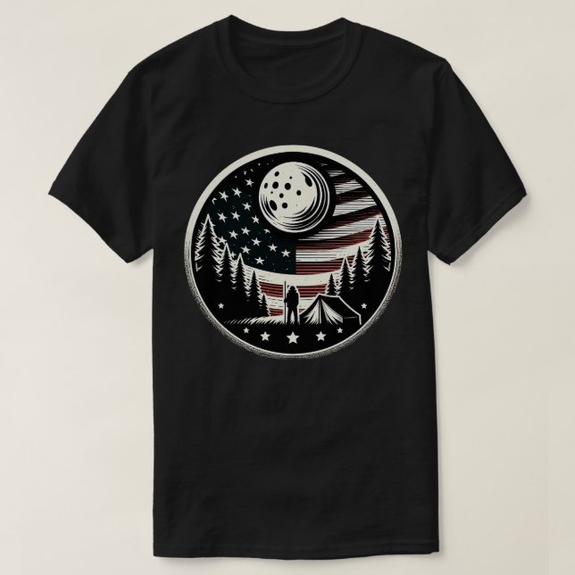 Camiseta Feliz Camper RV Camping Bandera Americana Luna Lle (Diseño del anverso)