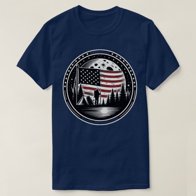 Camiseta Feliz Camper RV Camping Bandera Americana Luna Lle (Diseño del anverso)