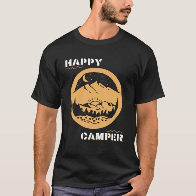 Camiseta Feliz Camper Travel Adventure Hike Wander Mochila (Anverso)