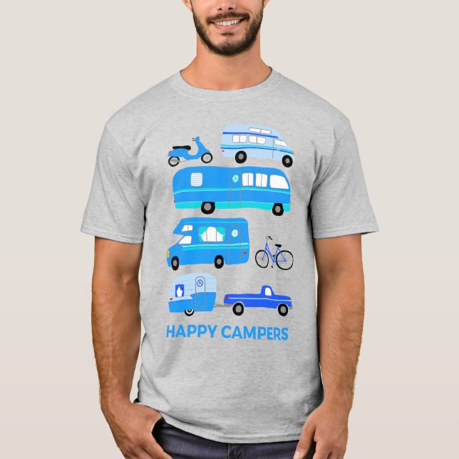 Camiseta FELIZ CAMPERS Vintage Retro Trailer RV Vanlife (Anverso)